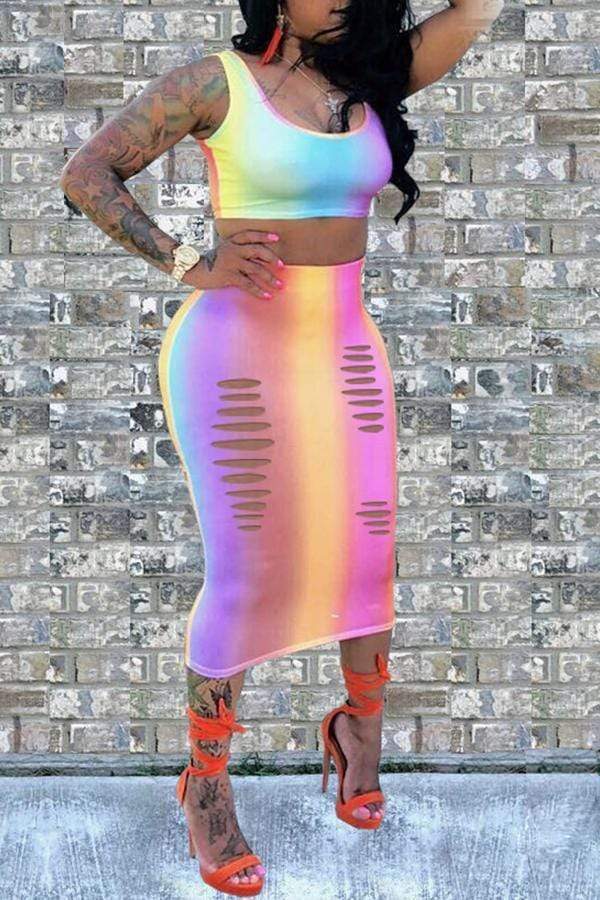 Casual Gradual-change Skirt Set