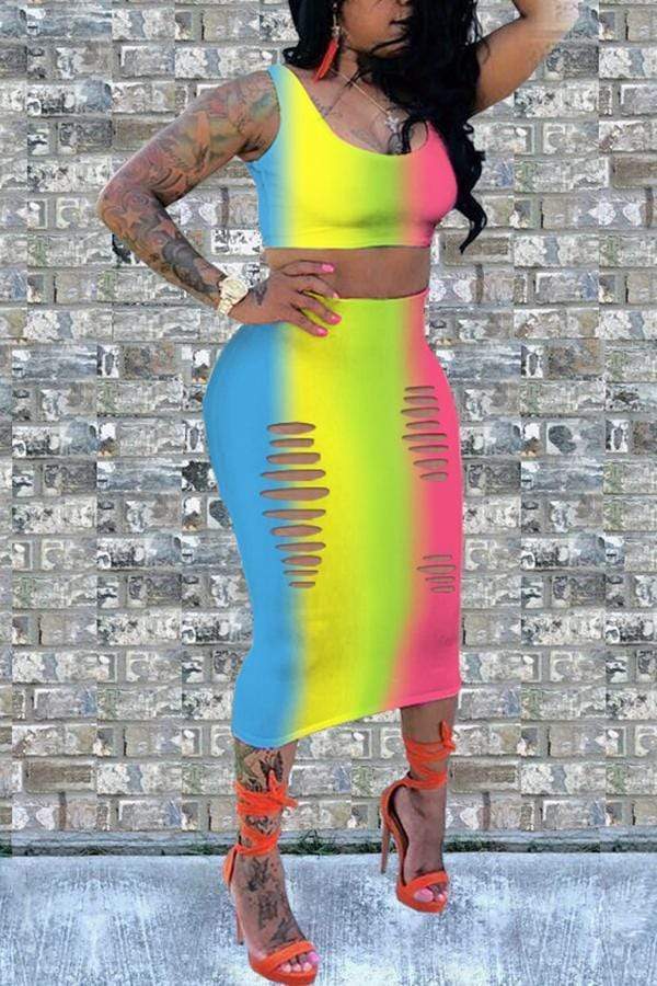 Casual Gradual-change Skirt Set