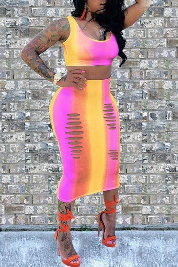 Casual Gradual-change Skirt Set