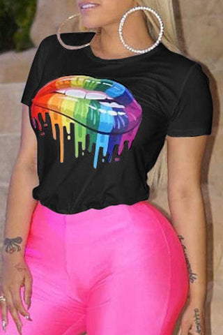Casual Lip Printed T-shirt