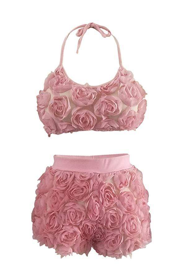 Sweet Floral Lace Two-piece Shorts Set