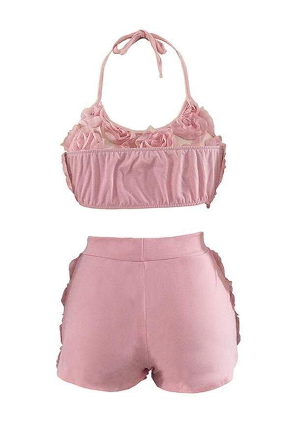 Sweet Floral Lace Two-piece Shorts Set
