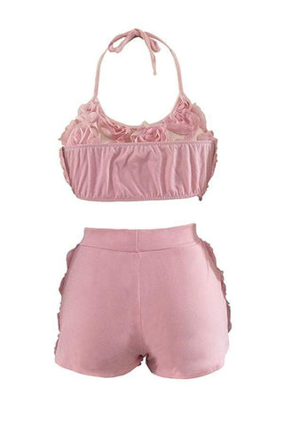 Sweet Floral Lace Two-piece Shorts Set