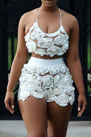 Sweet Floral Lace Two-piece Shorts Set