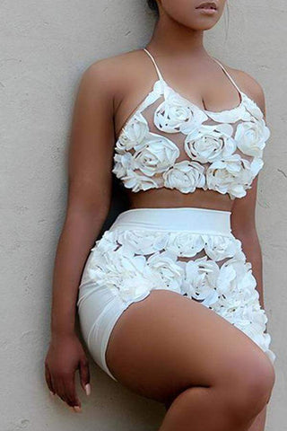 Sweet Floral Lace Two-piece Shorts Set
