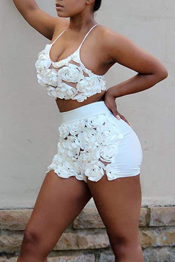 Sweet Floral Lace Two-piece Shorts Set
