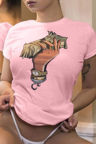 Casual Round Neck Cartoon Printed  T-shirt