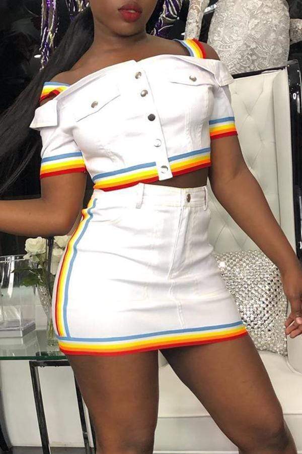 Chic Buttons Design Skirt Set