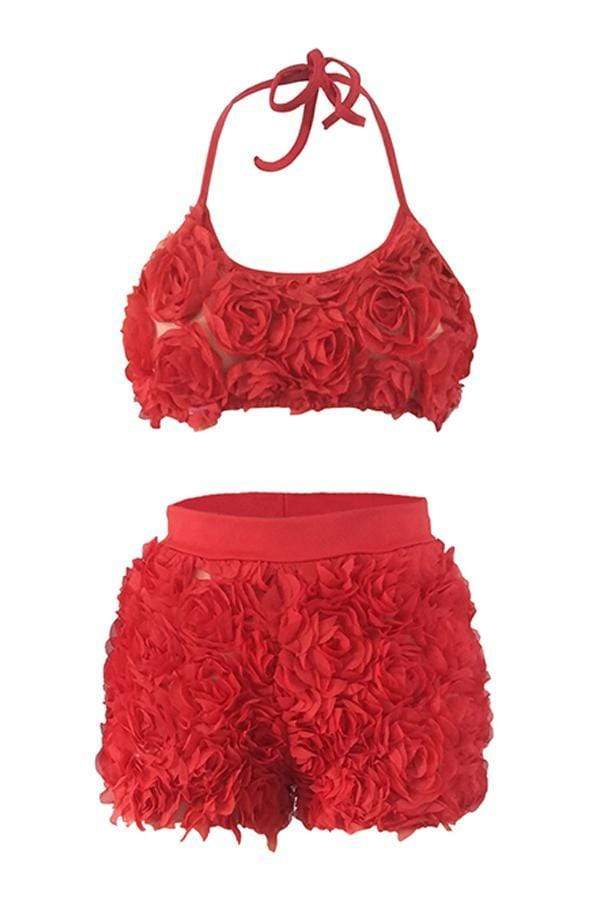 Sweet Floral Lace Two-piece Shorts Set