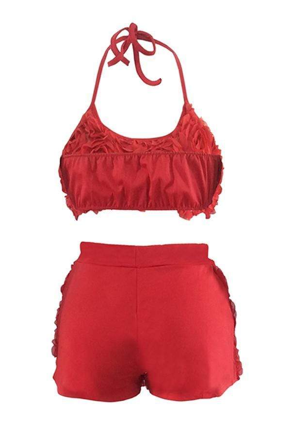 Sweet Floral Lace Two-piece Shorts Set