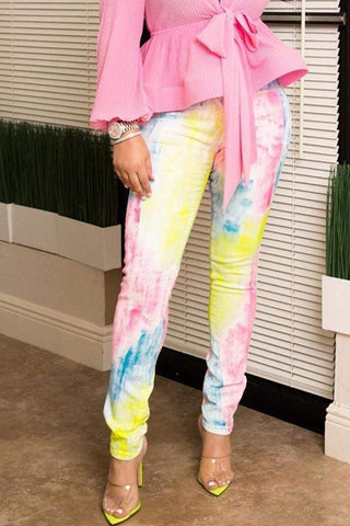 Casual Printed Skinny Multicolor Pants