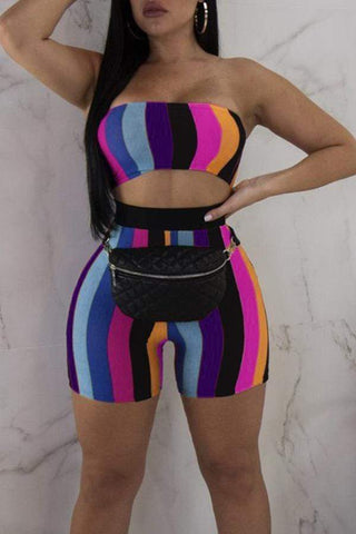 Strapless Striped Two-pieces Shorts Set
