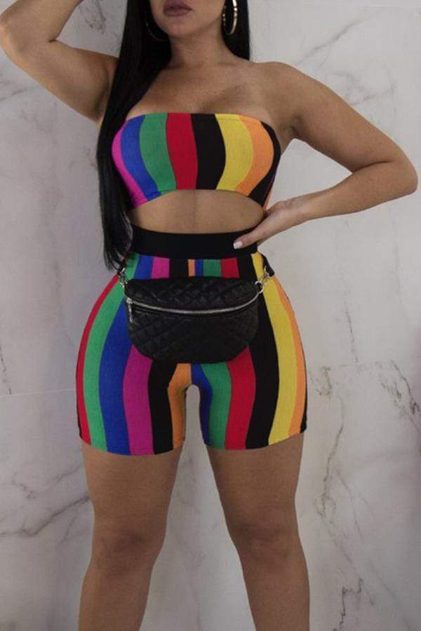 Strapless Striped Two-pieces Shorts Set