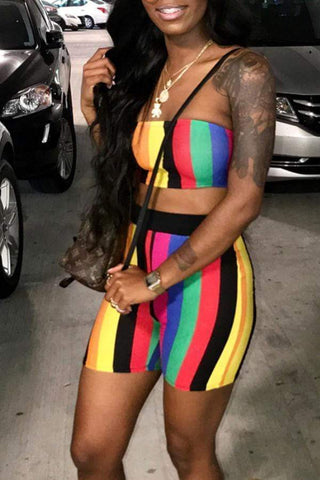 Strapless Striped Two-pieces Shorts Set