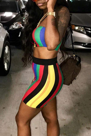 Strapless Striped Two-pieces Shorts Set