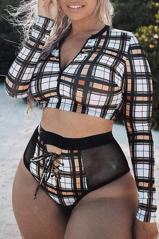 Mesh Patchwork Two-piece Swimwears