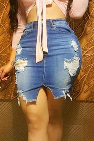  Broken Holes Denim Dress