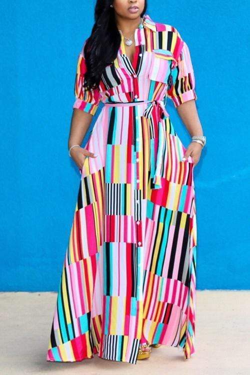 Striped Yellow Floor Length Dress