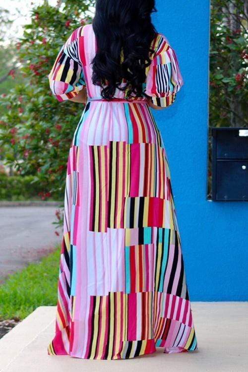 Striped Yellow Floor Length Dress