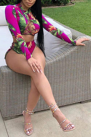 Sexy Printed Hollow-out Two-piece Swimwear