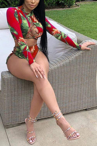 Sexy Printed Hollow-out Two-piece Swimwear