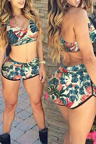 VogueRegion Coconut Tree  Printed Two-piece Swimwear - VogueRegion