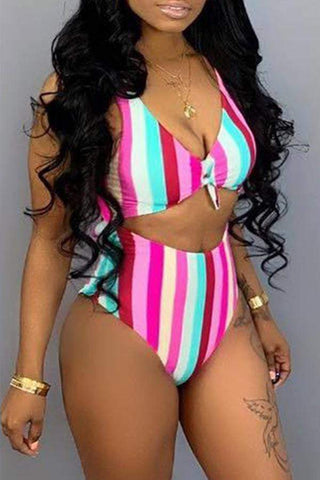 Striped High Waist Two-piece Swimsuit