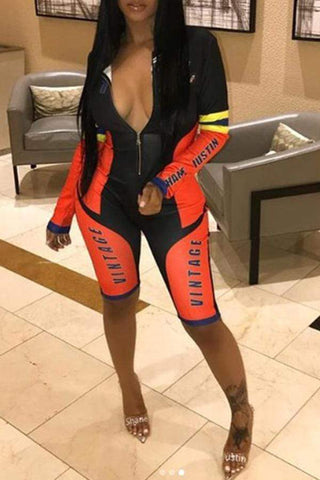 Leisure Letter Printed Patchwork Romper