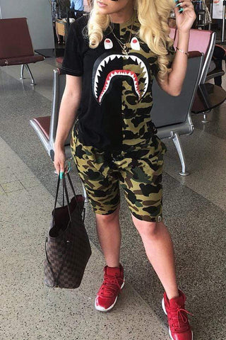Leisure Camouflage Printed Shorts Set