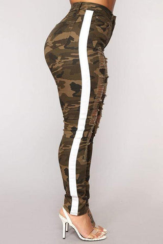 Trendy Patchwork Camouflage Printed Jeans