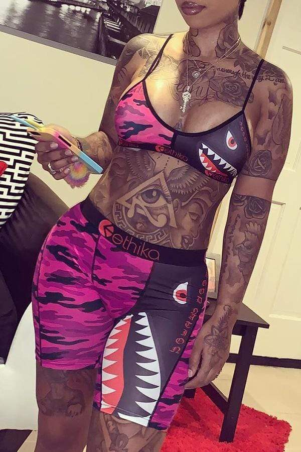 Sexy Printed Red Shorts Set