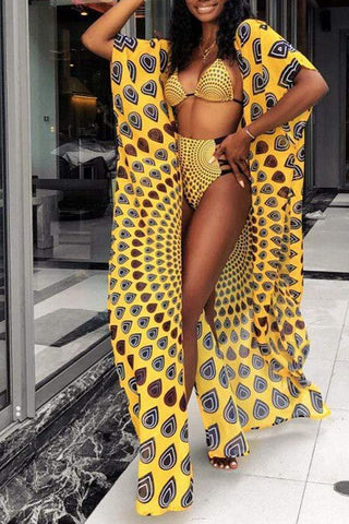 Secy Hollowed-out Two-piece Swimwear(With Cover-up)