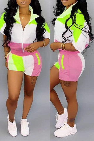 Casual Patchwork Shorts Set
