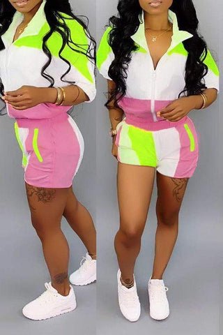 Casual Patchwork Shorts Set
