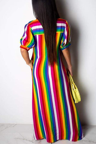 Striped Yellow Floor Length Dress
