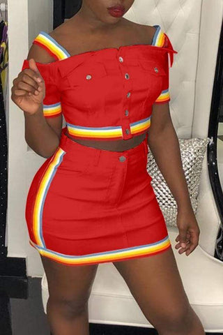 Chic Buttons Design Skirt Set