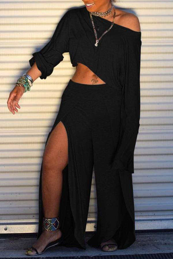 Trendy Side High Slit Pants Set