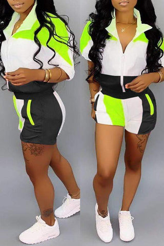 Casual Patchwork Shorts Set