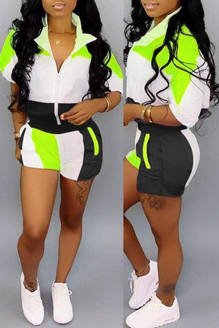 Casual Patchwork Shorts Set
