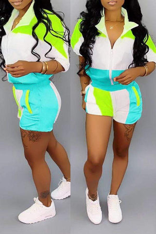 Casual Patchwork Shorts Set