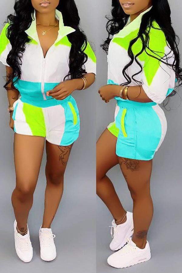 Casual Patchwork Shorts Set