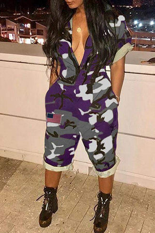 Euramerican Camouflage Printed One-piece Jumpsuit
