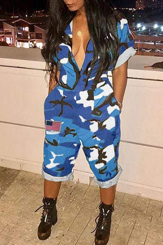Euramerican Camouflage Printed One-piece Jumpsuit