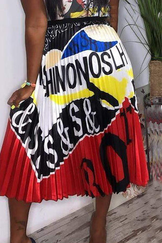 VogueRegion Bohemian Letter Printed Ankle Length A Line Skirt - VogueRegion