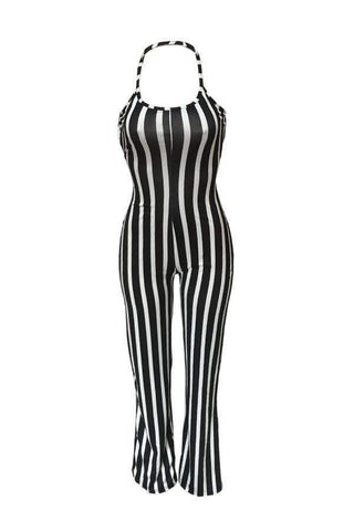 Sexy Striped Lace-up Hollow-out One-piece Jumpsuit(With Elastic)