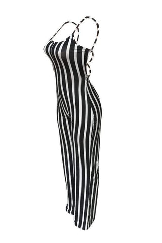 Sexy Striped Lace-up Hollow-out One-piece Jumpsuit(With Elastic)