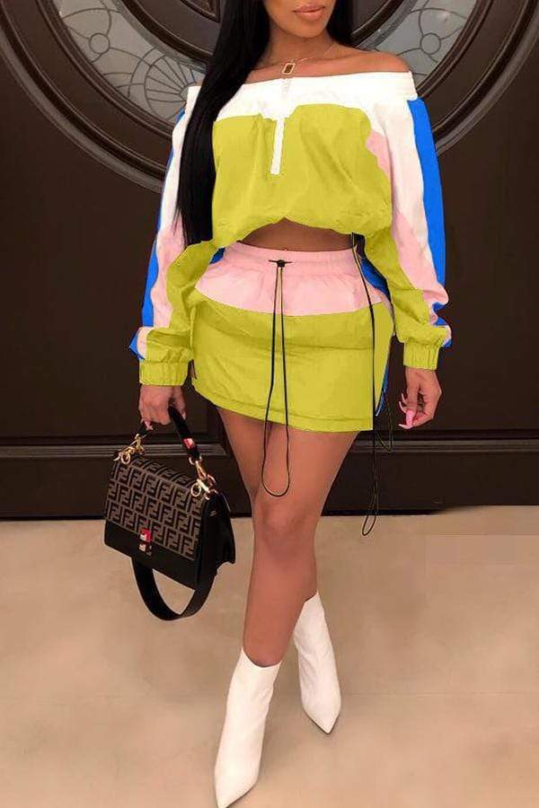 Trendy Patchwork Skirt Set