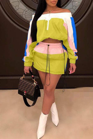 Trendy Patchwork Skirt Set