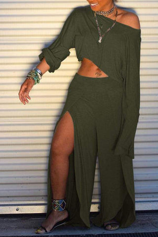 Trendy Side High Slit Pants Set