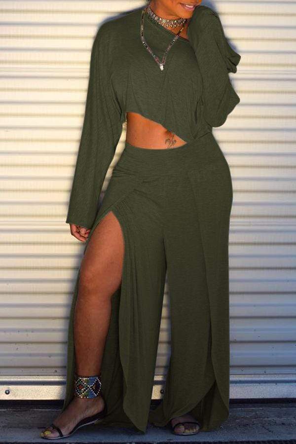 Trendy Side High Slit Pants Set